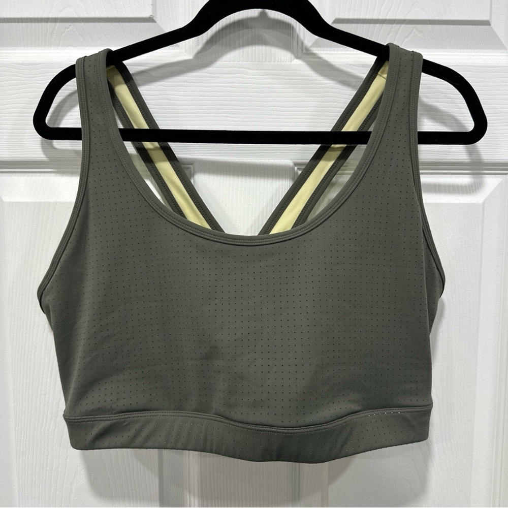AVIA Sports Bra Womens XXXL (22) Grey Green Mesh Cross Back Pullover Athleisure
